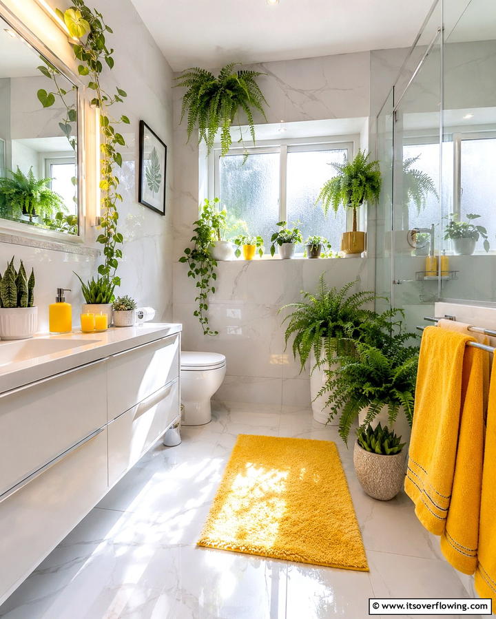 Green Plants with Yellow Decor - 20 Yellow and Green Bathroom Ideas for a Fresh Look