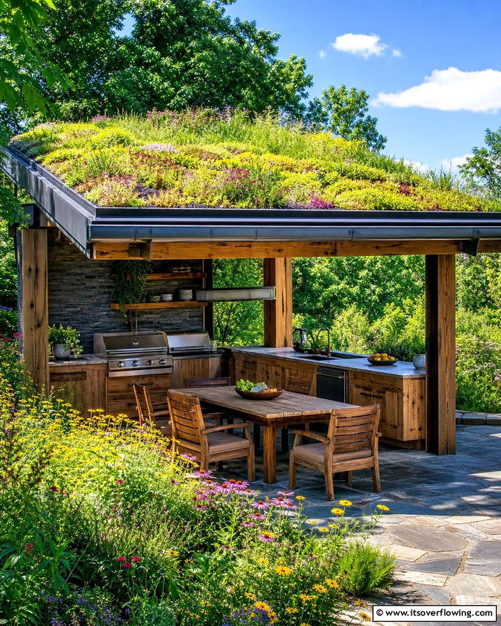 Green Roof for Eco Friendly Living - 20 Outdoor Kitchen Roof Ideas for Year-Round Enjoyment