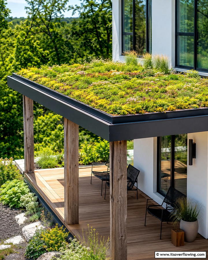 Green Roof for Sustainability - 25 Front Porch Roof Ideas- Enhance Your Home’s Curb Appeal