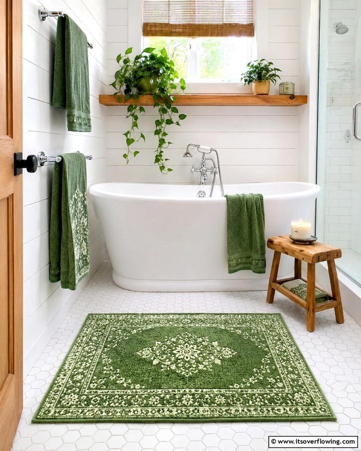Green Rugs for Soft Texture - 20 Small Green Bathroom Ideas for a Fresh and Tranquil Space