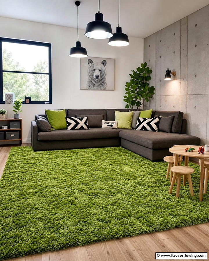 Green Shaggy Carpets - 20 Green Carpet Living Room Ideas for a Bold Statement