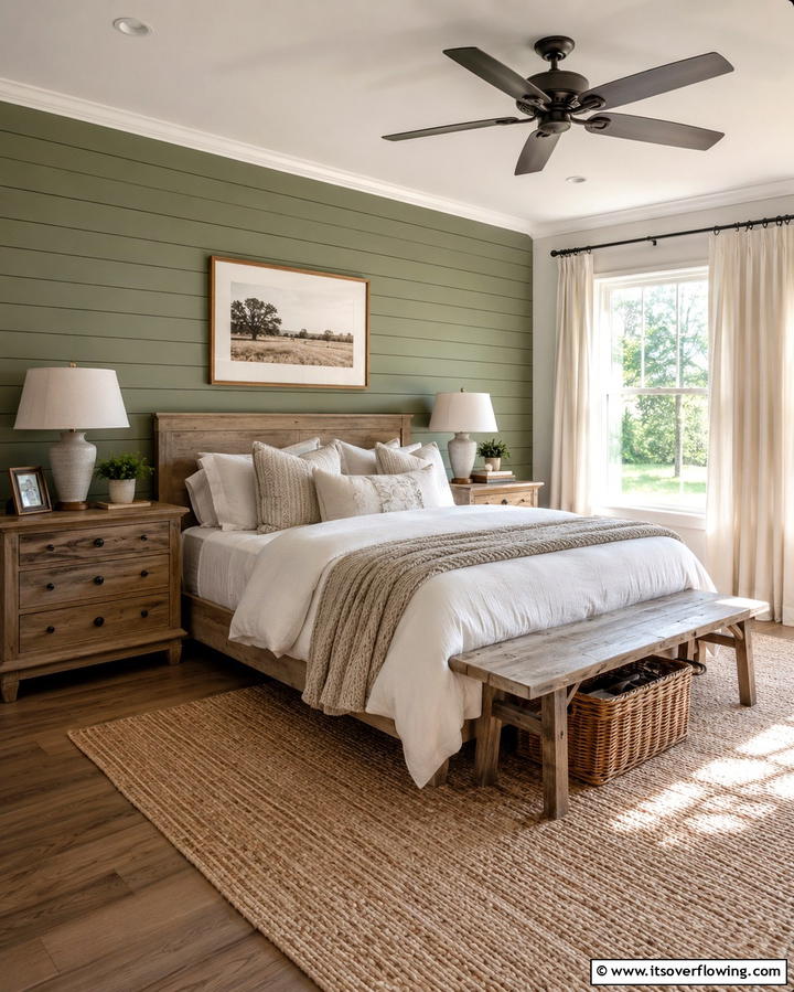 Green Shiplap Panelling - 30 Green Panelling Ideas for a Serene Bedroom