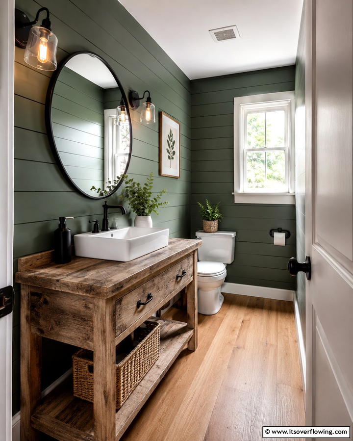 Green Shiplap Walls - 25 Green Powder Room Ideas for a Fresh Look