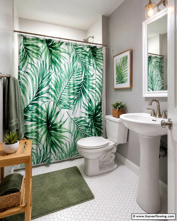 Green Shower Curtains for a Pop of Color - 20 Small Green Bathroom Ideas for a Fresh and Tranquil Space