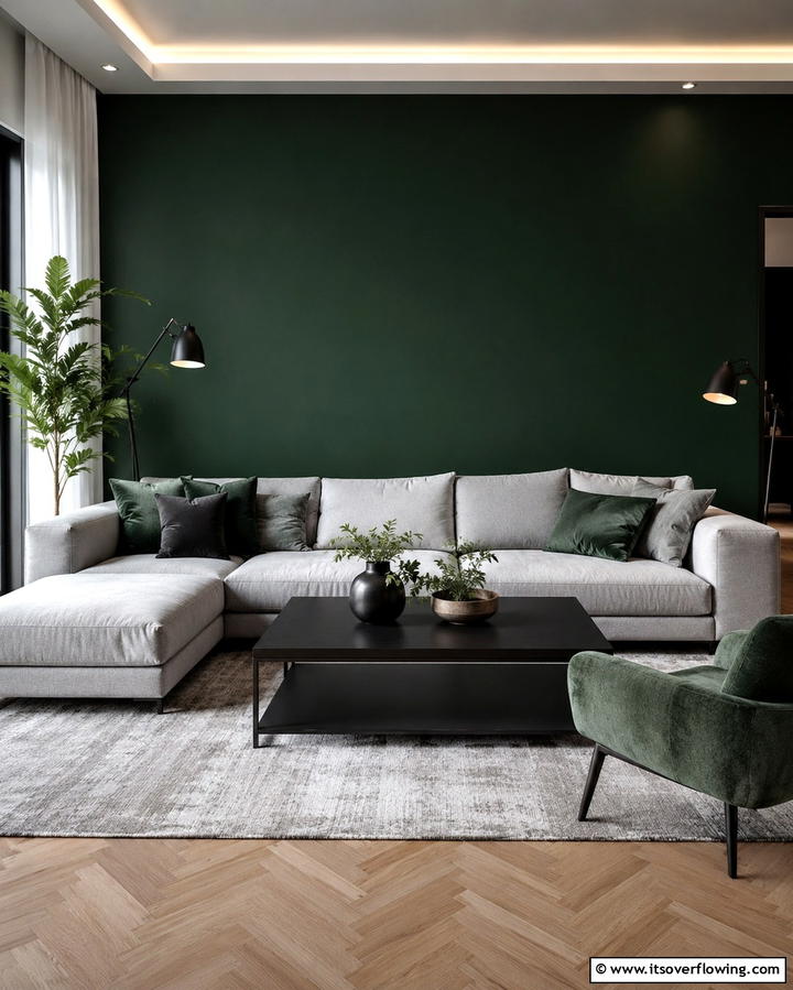 Green Statement Walls - 30 Forest Green Living Room Ideas for Nature-Inspired Interiors