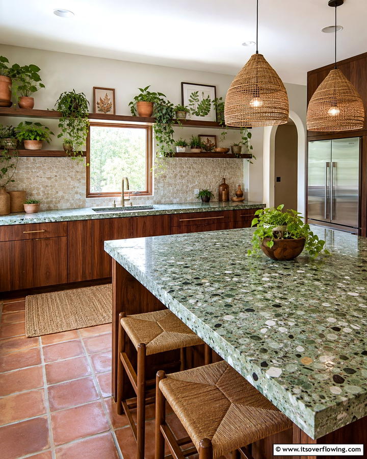 Green Terrazzo for a Natural Touch - 20 Terrazzo Kitchen Countertops for a Unique Look