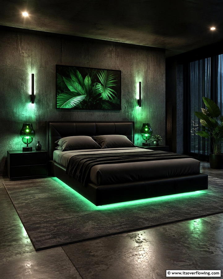 Green Tinted Lighting - 30 Green Bedroom Decor Ideas for Calming Retreats