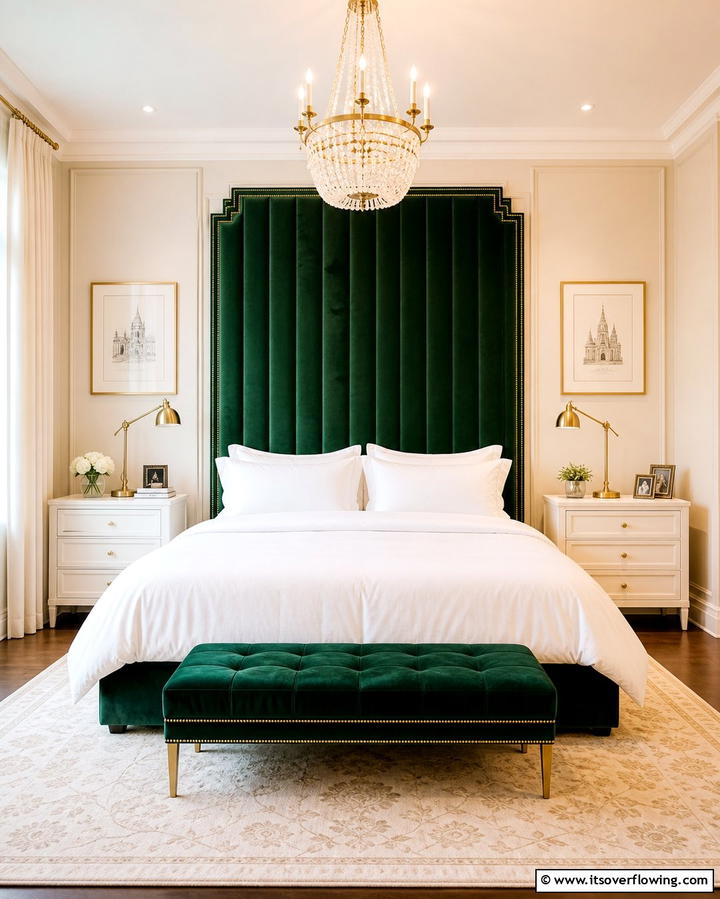 Green Upholstered Headboard - 25 Green and White Bedroom Ideas for Serenity