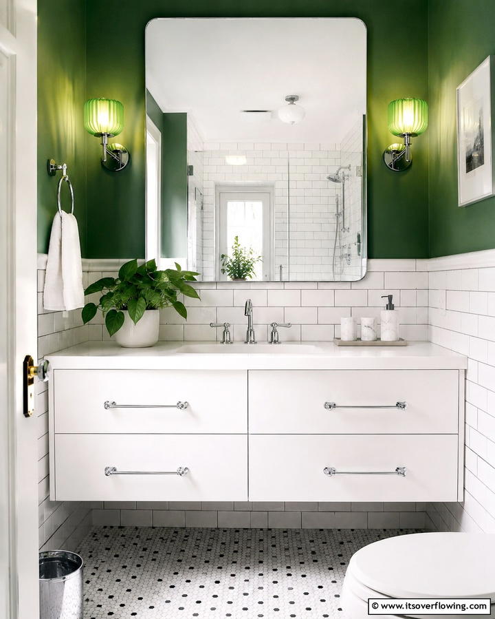 Green Vanity Lighting - 20 Small Green Bathroom Ideas for a Fresh and Tranquil Space