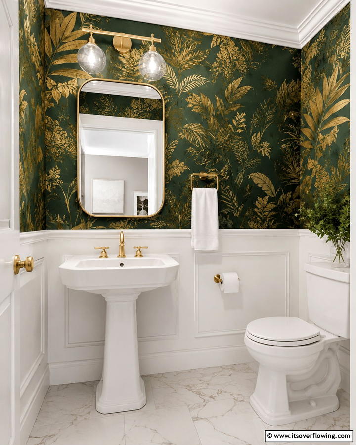 Green Vanity with Gold Handles - 25 Luxurious Green and Gold Bathroom Design Ideas