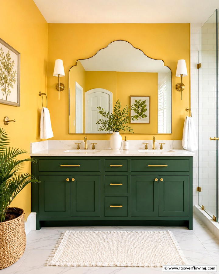 Green Vanity with Yellow Walls - 20 Yellow and Green Bathroom Ideas for a Fresh Look