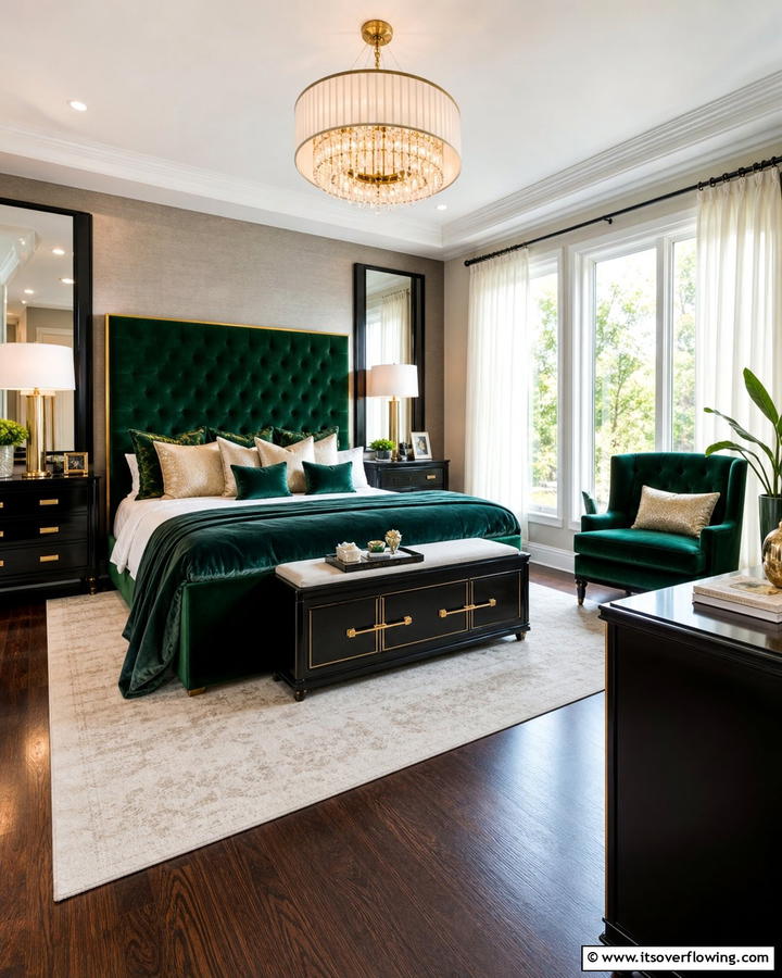 Green Velvet Upholstery for Luxe Comfort - 20 Black and Green Bedroom Design Ideas for a Bold Look
