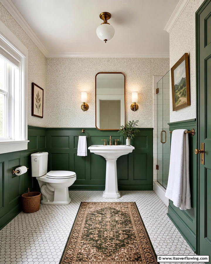 Green Wainscoting - 20 Forest Green Bathroom Ideas for a Nature-Inspired Retreat