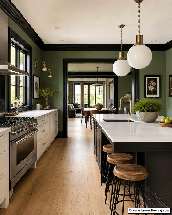 Green Walls with Black Trim - 25 Black and Green Kitchen Ideas for Bold Design