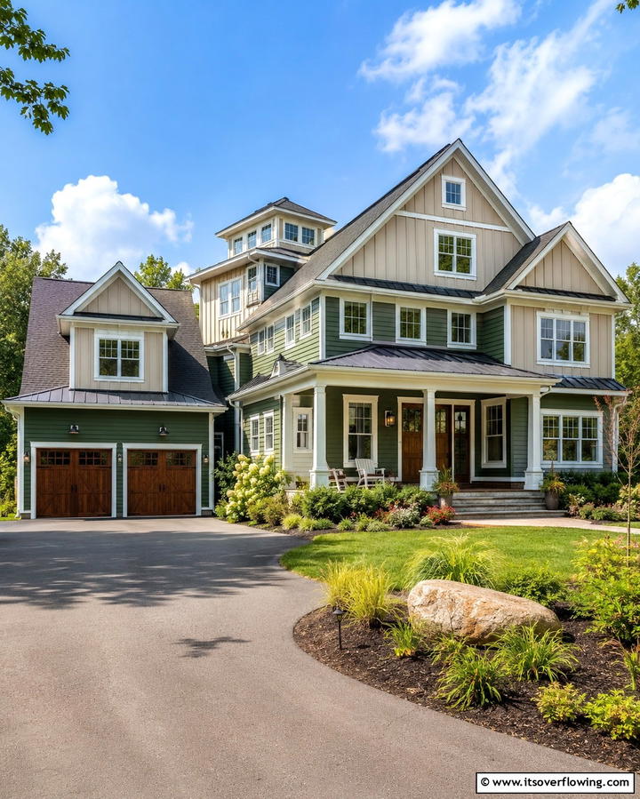 Green and Beige Two Tone Exterior - 25 Farmhouse Green Exterior Home Ideas for a Fresh Look