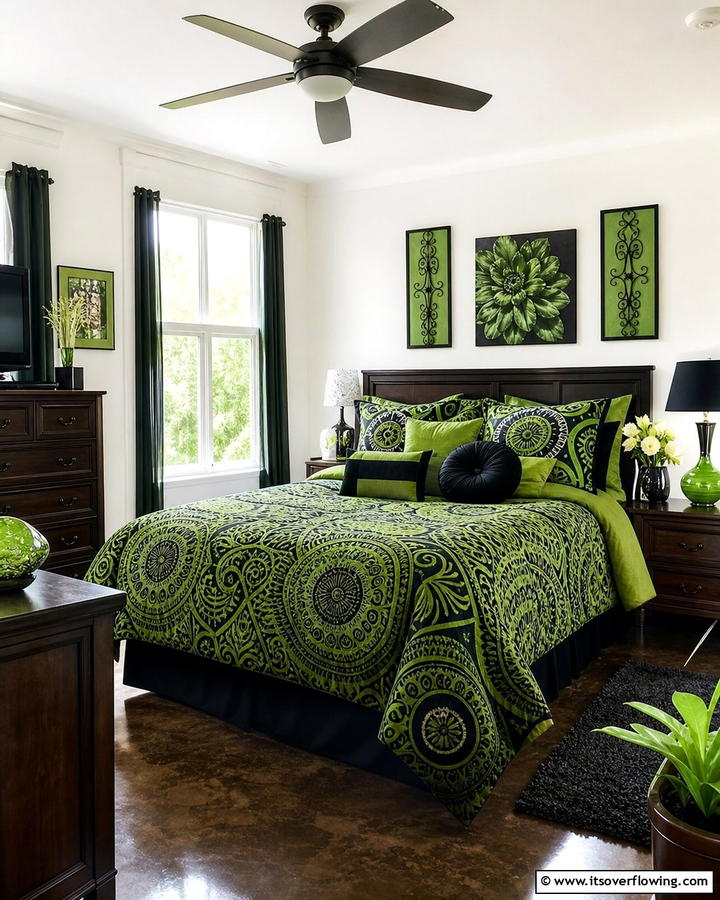 Green and Black Bedding Patterns - 20 Black and Green Bedroom Design Ideas for a Bold Look