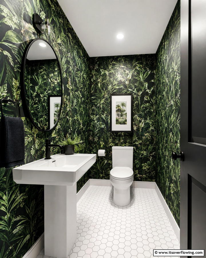 Green and Black Patterned Wallpaper - 25 Black and Green Bathroom Ideas for Bold Style