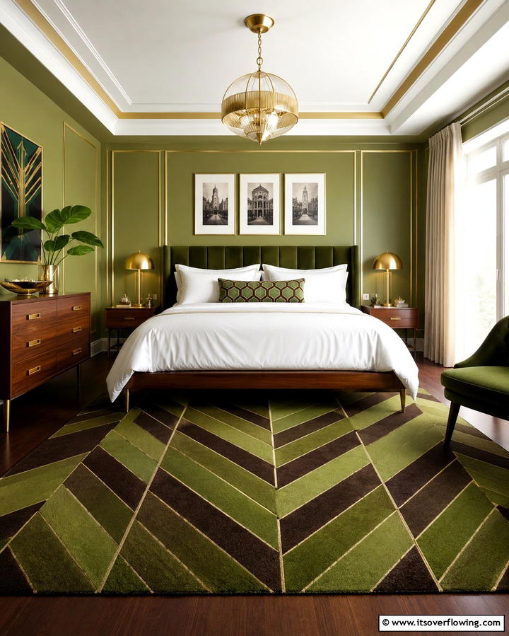 Green and Brown Geometric Patterns - 25 Green and Brown Bedroom Ideas for Earthy Vibes
