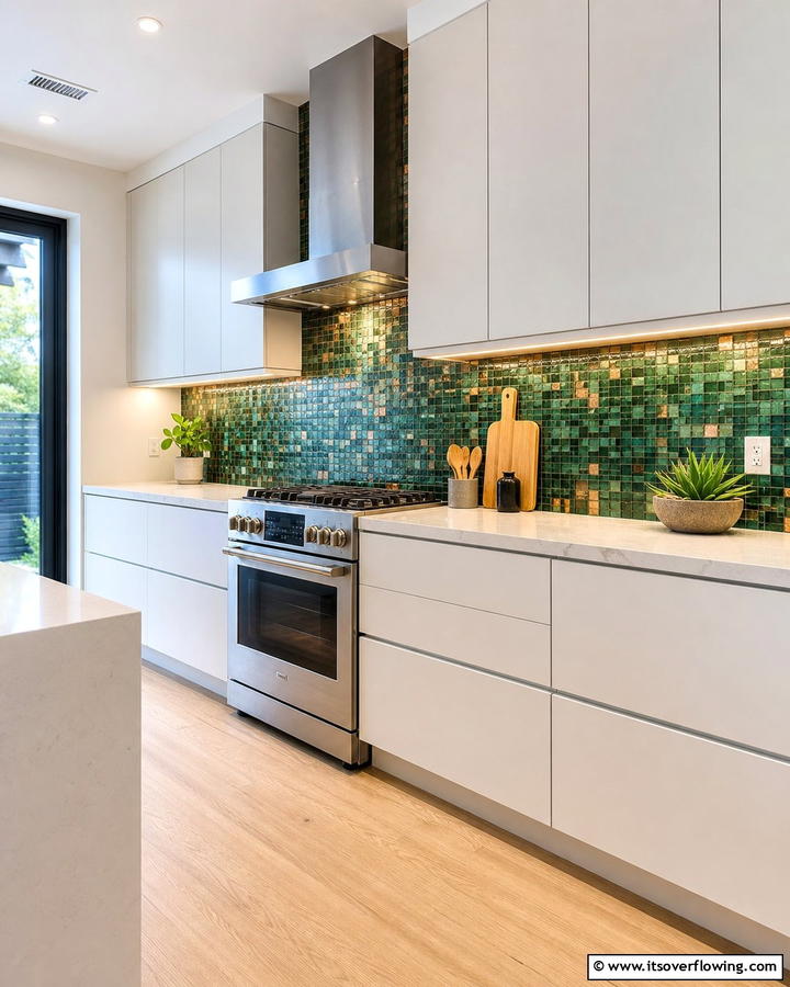 Green and Copper Mosaic Backsplash - 20 Green and Copper Kitchen Ideas for a Trendy Look