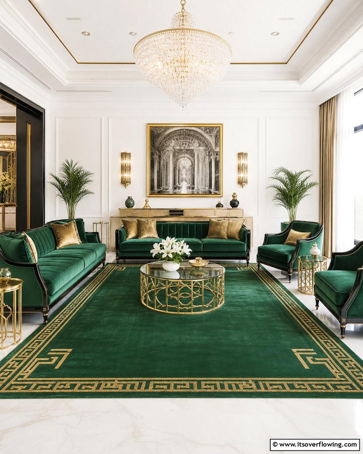 Green and Gold Accent Rugs - 20 Green Carpet Living Room Ideas for a Bold Statement