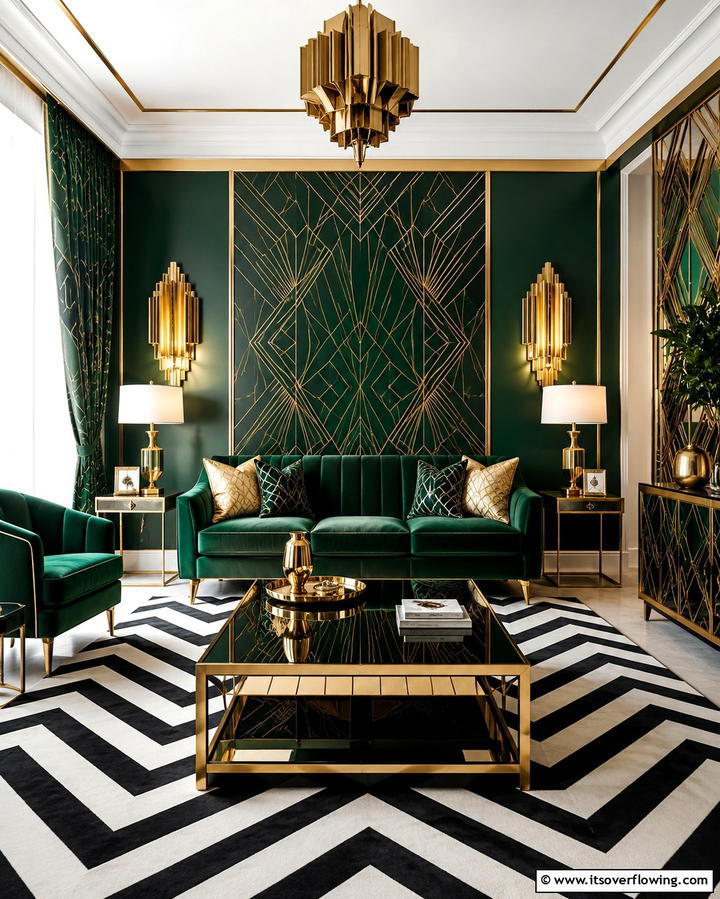 Green and Gold Art Deco Style - 25 Green and Gold Living Room Ideas for Luxury