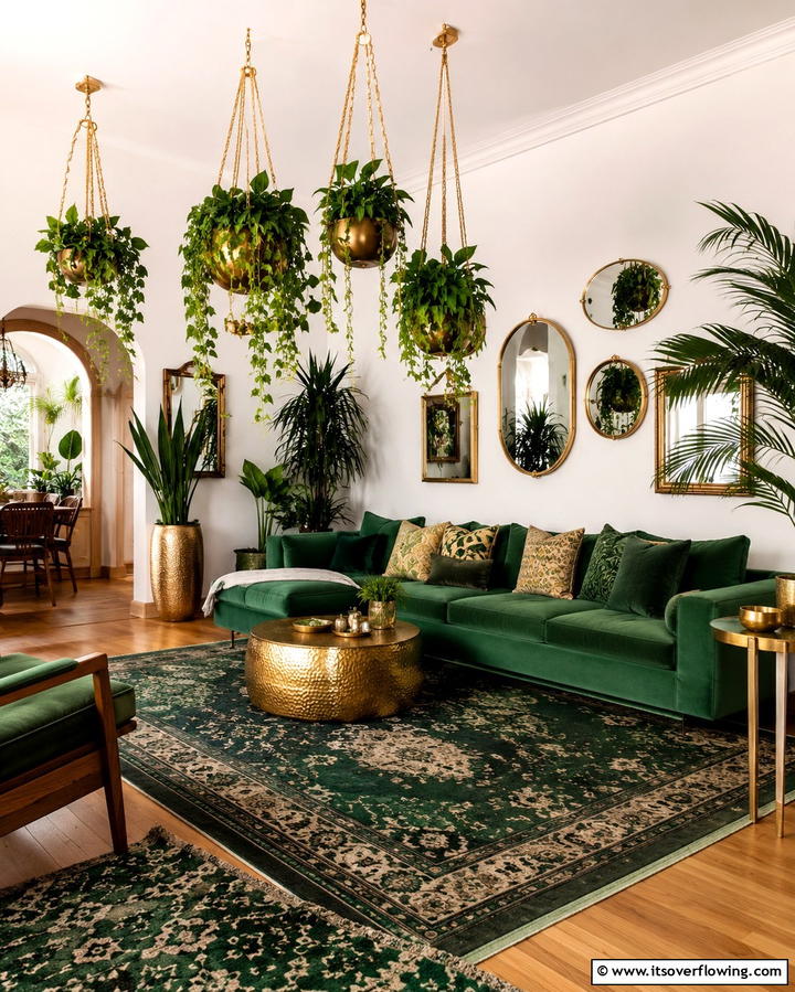 Green and Gold Bohemian Vibes - 25 Green and Gold Living Room Ideas for Luxury