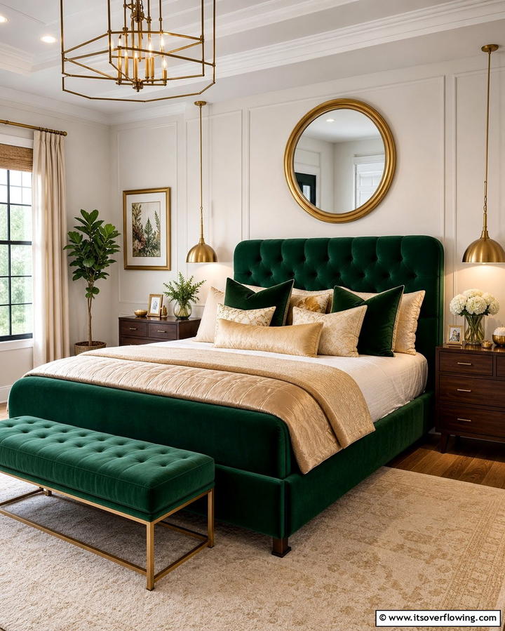 Green and Gold Color SchemeOne - 25 Emerald Green Bedroom Ideas for a Luxurious Feel