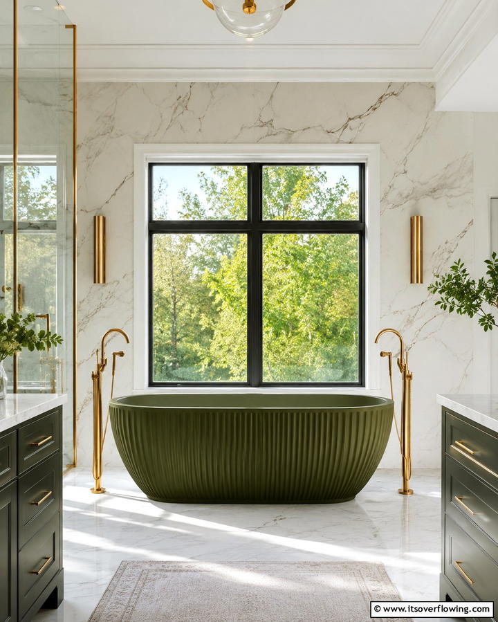 Green and Gold Freestanding Tubs - 25 Luxurious Green and Gold Bathroom Design Ideas
