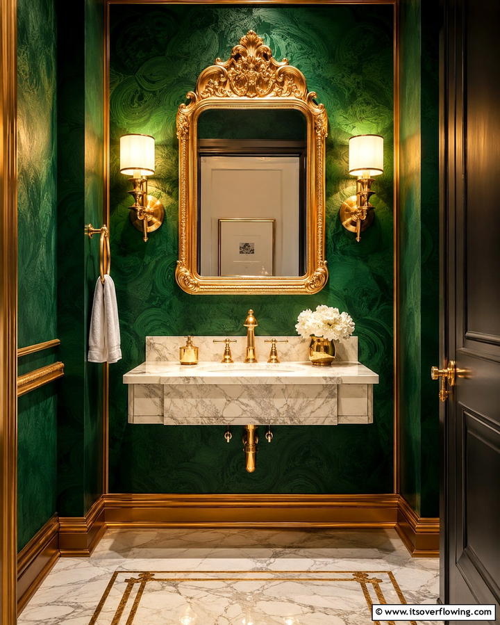 Green and Gold Glam - 25 Green Powder Room Ideas for a Fresh Look