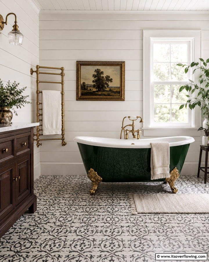 Green and Gold Mosaic Floors - 25 Luxurious Green and Gold Bathroom Design Ideas