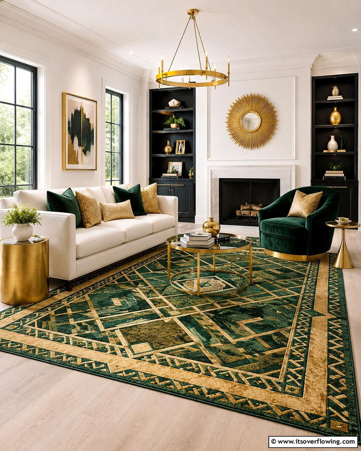 Green and Gold Rug - 25 Green and Gold Living Room Ideas for Luxury