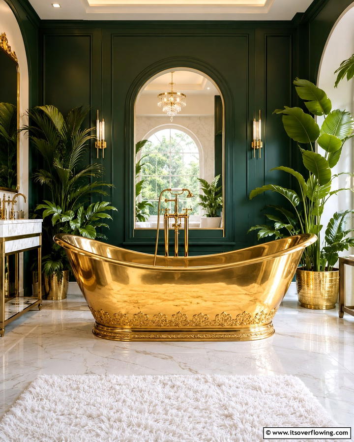 Green and Gold Shower Door Frames - 25 Luxurious Green and Gold Bathroom Design Ideas