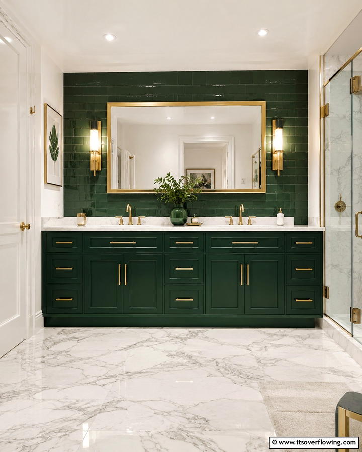 Green and Gold Vanity - 25 Luxurious Green and Gold Bathroom Design Ideas