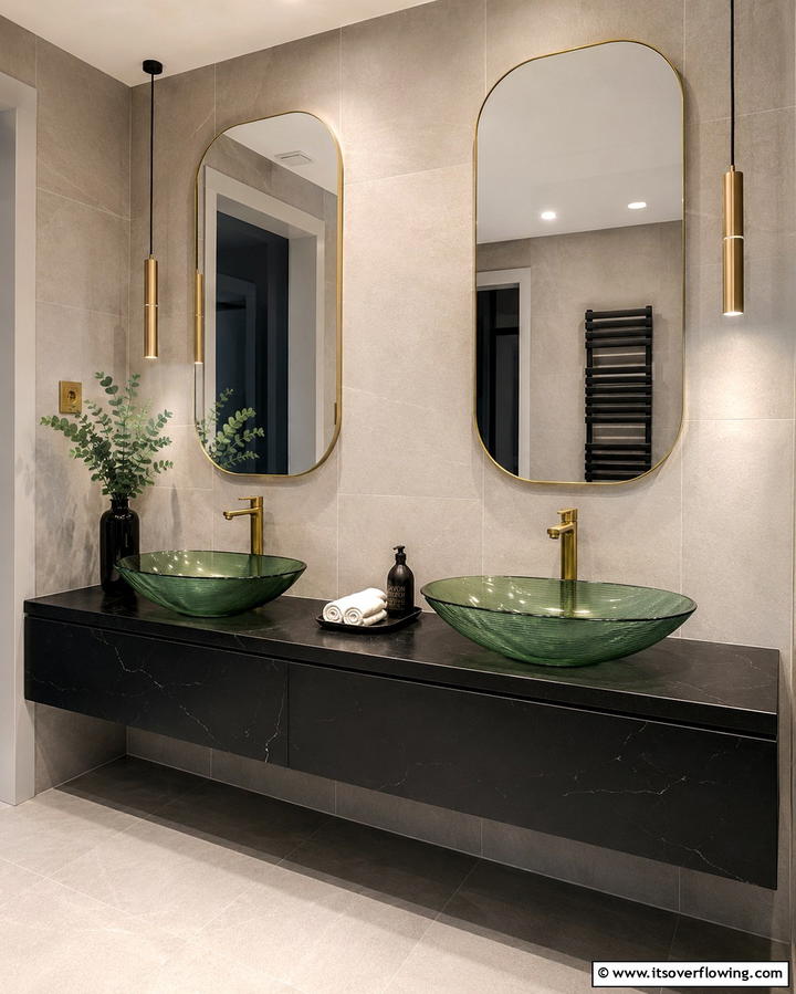 Green and Gold Wallpaper Accents - 25 Luxurious Green and Gold Bathroom Design Ideas