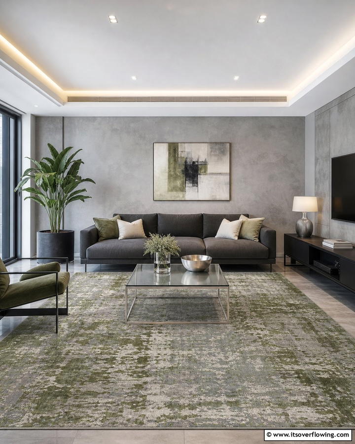 Green and Gray Modern Rugs - 20 Green Carpet Living Room Ideas for a Bold Statement