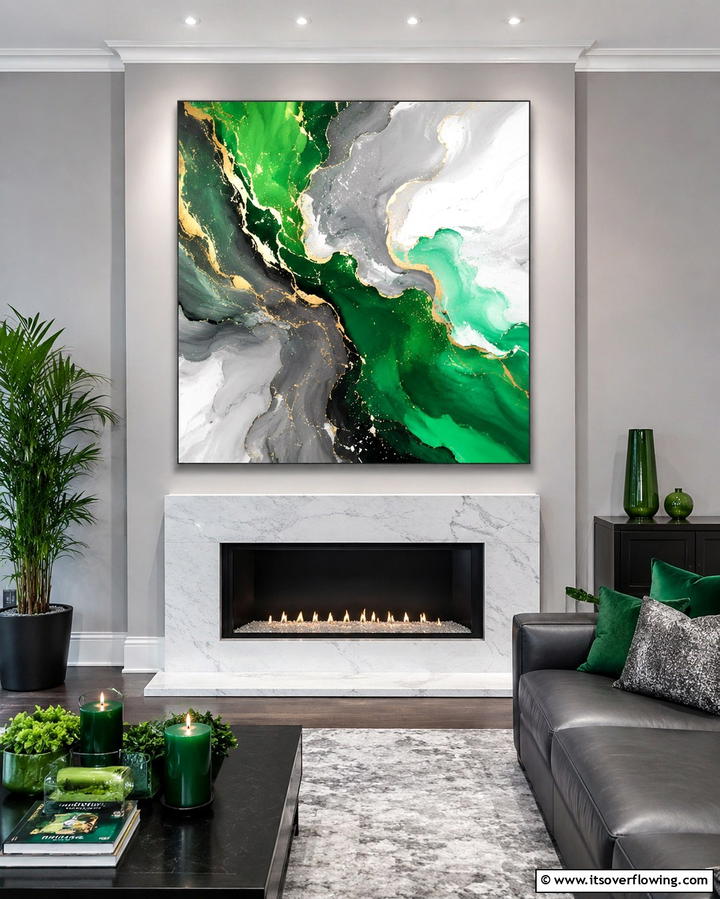 Green and Grey Abstract Artwork - 25 Green and Grey Living Room Ideas for Modern Homes