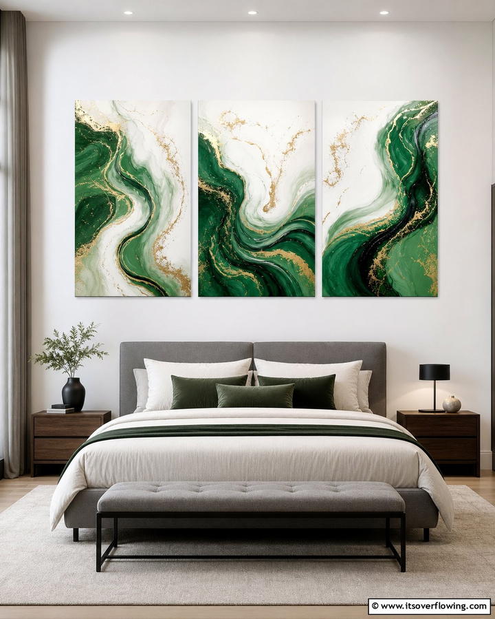 Green and White Artwork - 25 Green and White Bedroom Ideas for Serenity