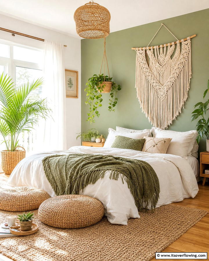 Green and White Bohemian Vibes - 25 Green and White Bedroom Ideas for Serenity