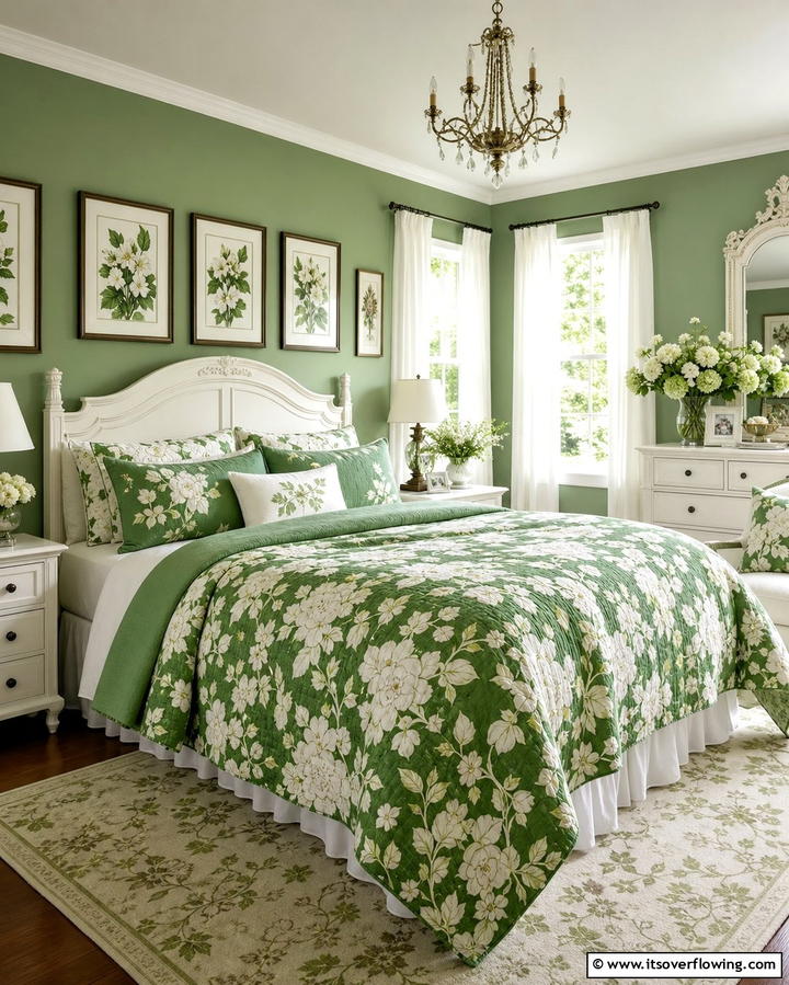 Green and White Floral Themes - 25 Green and White Bedroom Ideas for Serenity