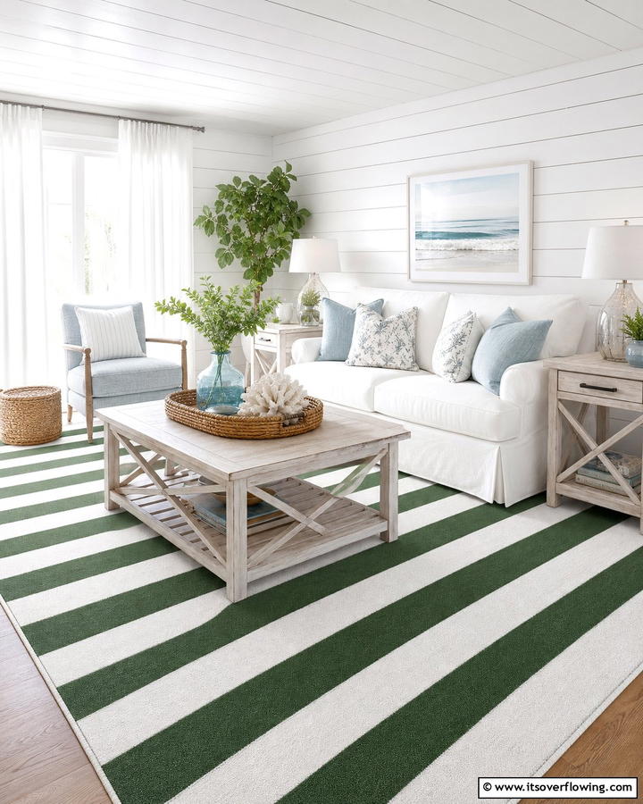 Green and White Striped Carpets - 20 Green Carpet Living Room Ideas for a Bold Statement