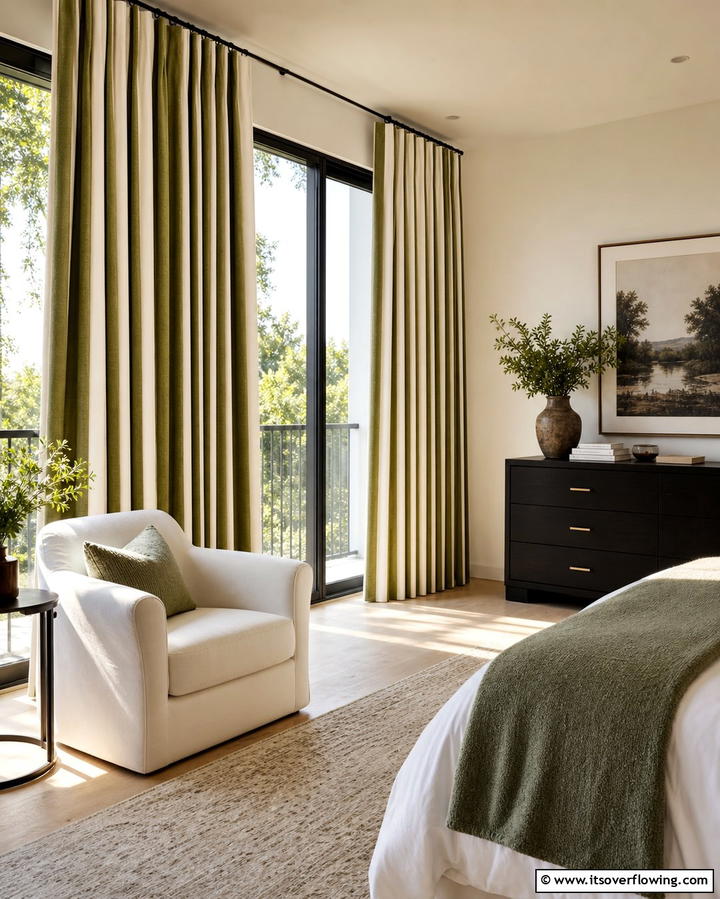 Green and White Striped Curtains - 25 Green and White Bedroom Ideas for Serenity