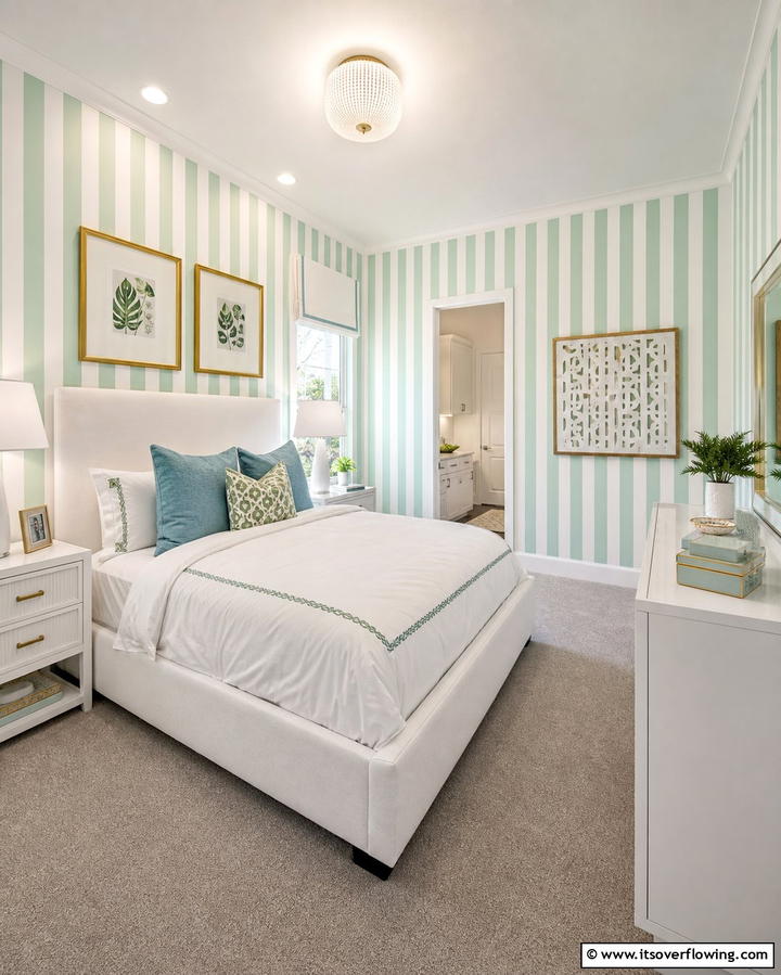 Green and White Striped Wallpaper - 25 Green and White Bedroom Ideas for Serenity
