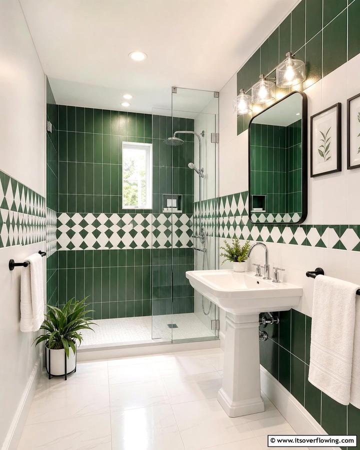 Green and White Tile Combination - 20 Forest Green Bathroom Ideas for a Nature-Inspired Retreat