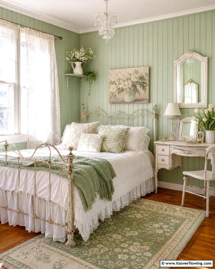 Green and White Vintage Charm - 25 Green and White Bedroom Ideas for Serenity