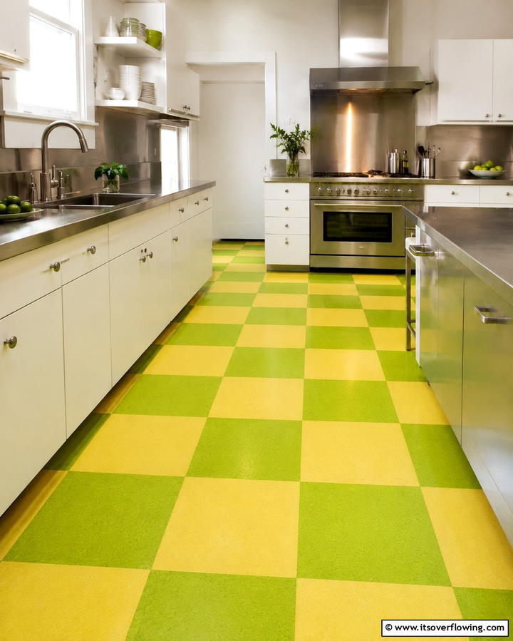 Green and Yellow Checkerboard Floors - 25 Green and Yellow Kitchen Ideas for Freshness