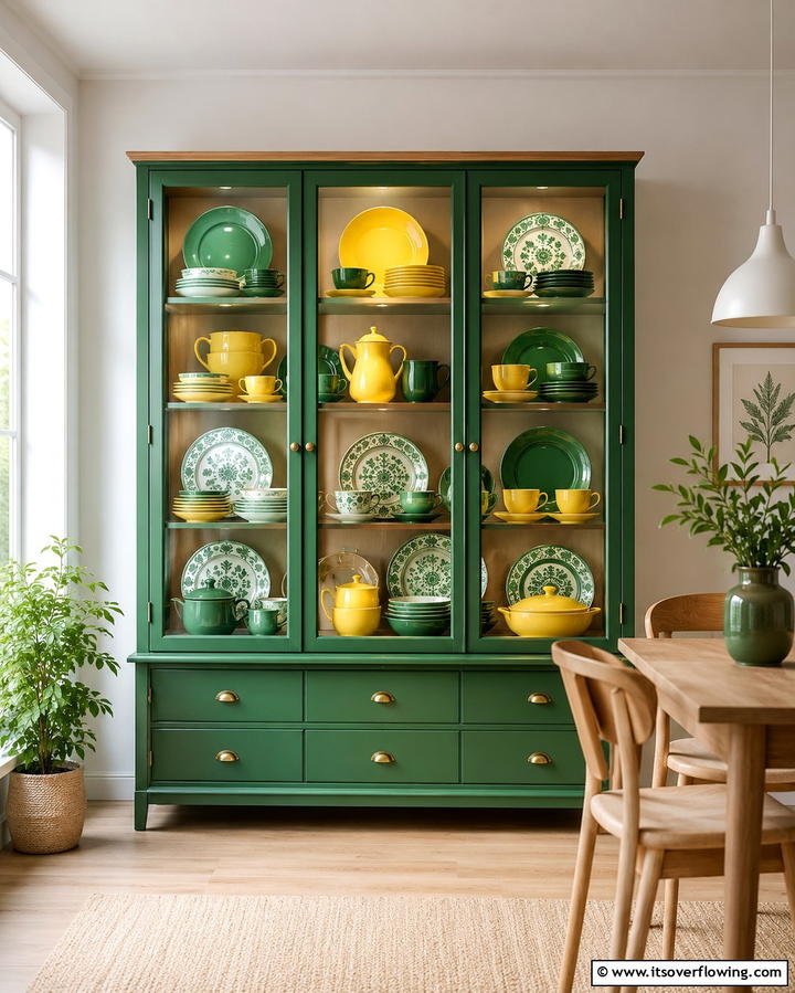 Green and Yellow Dishware Display - 25 Green and Yellow Kitchen Ideas for Freshness
