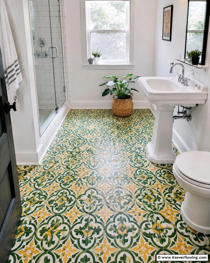 Green and Yellow Patterned Floor - 20 Yellow and Green Bathroom Ideas for a Fresh Look
