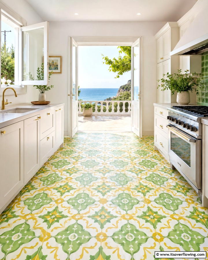 Green and Yellow Patterned Flooring - 25 Green and Yellow Kitchen Ideas for Freshness