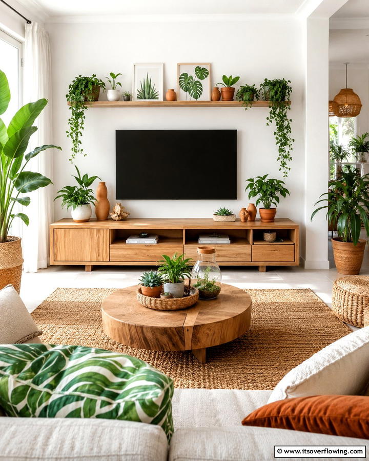Greenery Addition - 25 TV Console Decor Ideas to Elevate Your Living Room