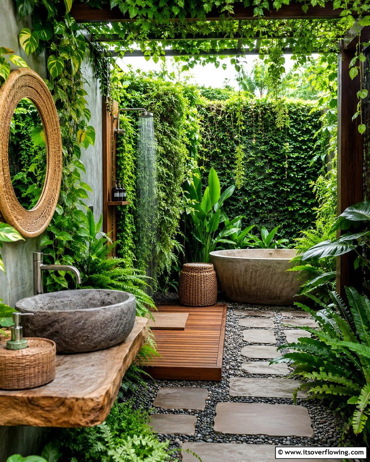 Greenery Enclosed Retreat - 30 Outdoor Bathroom Ideas for a Luxurious Backyard Oasis
